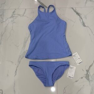 Athleta Ribbed Blue High-Neck Tankini Set
